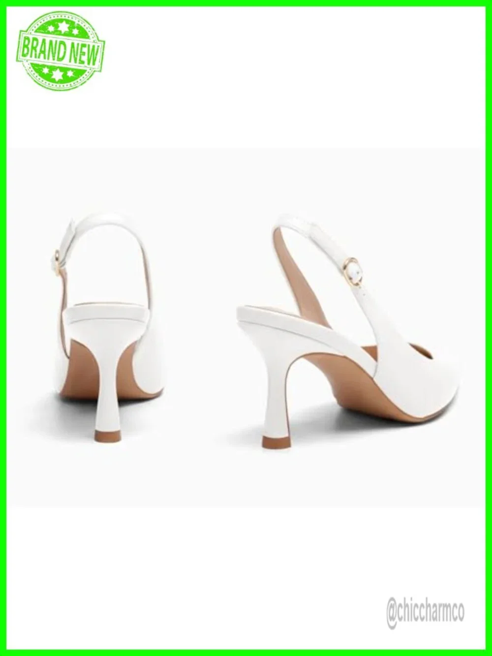 Women's Pointed Toe Slingback Kitten Heels Faux Leather Pumps